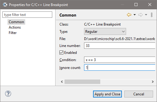 Conditional breakpoints