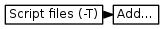 digraph {
         graph [rankdir="LR", ranksep=.01, bgcolor=transparent];
         node [fontname="Verdana", fontsize="9", shape="rectangle", width=.1, height=.2, margin=".04,.01", style=filled, fillcolor=white];
         edge [arrowsize=.7];
         "Script files (-T)" -> "Add..."
     }